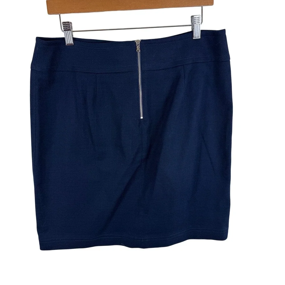 Talbots Navy Blue Textured Cotton Blend Pencil Skirt Size 10 Career Professional
